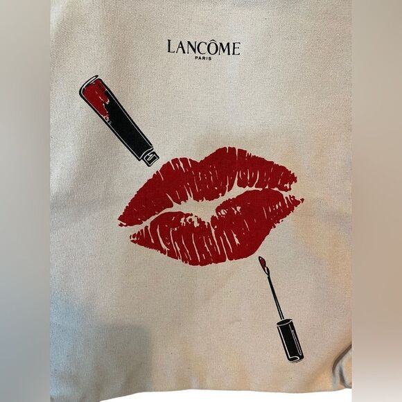 Lancôme Paris Red Lipstick Lips Graphic Canvas Glamorous Tote Bag - Picture 4 of 8